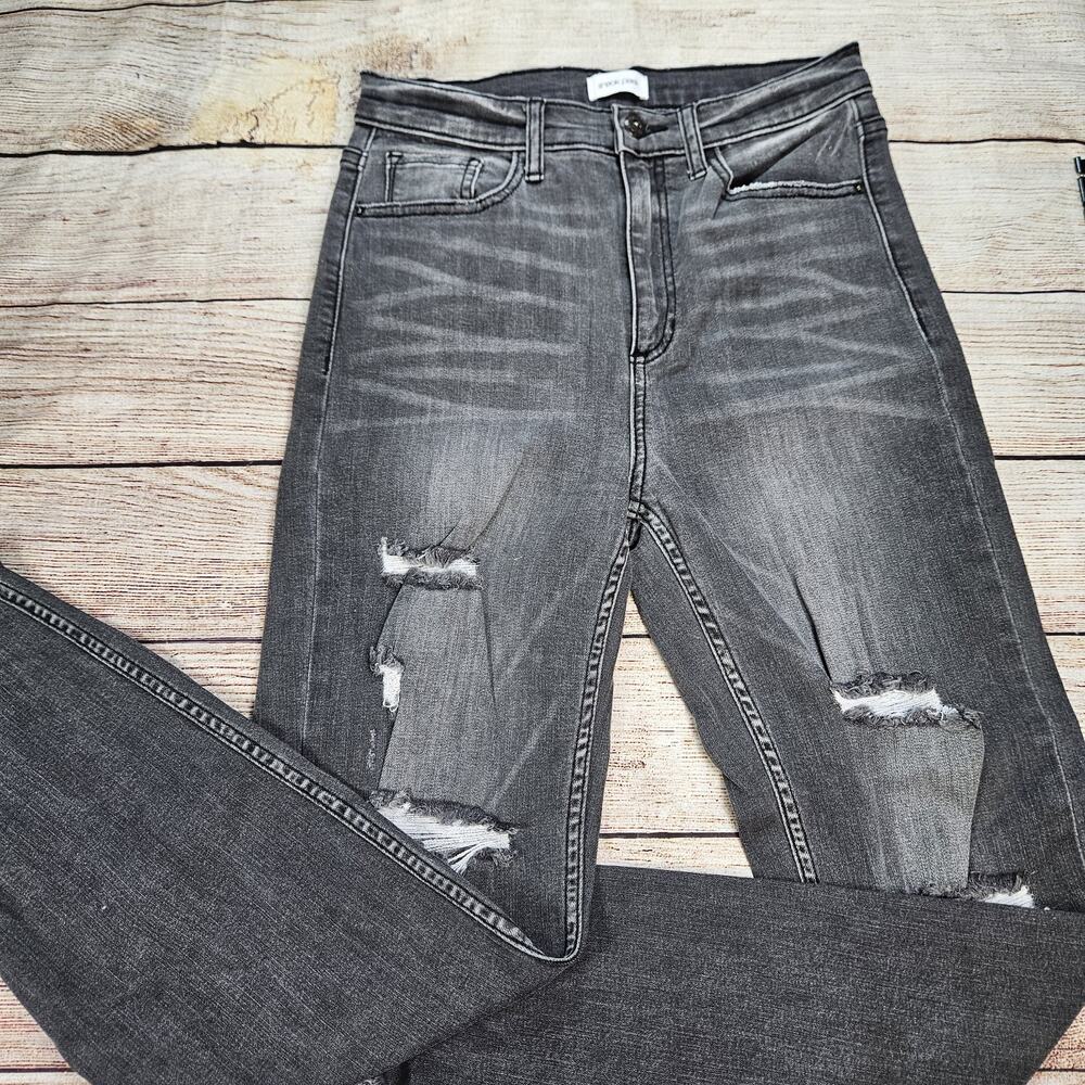 Sneak Peek Jeans Women's Size 7/W28 Denim Distressed Tapered Raw Hem Faded Black